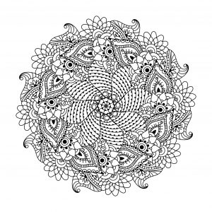 symmetrical Mandala with cute leaves and flowers