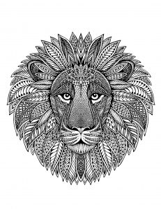 Lion head with complex and precise patterns