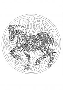 Complex Mandala coloring page with horse - 3