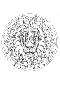 Complex Mandala coloring page with majestic Lion head - 1