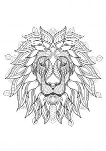 Complex Mandala coloring page with majestic Lion head - 2