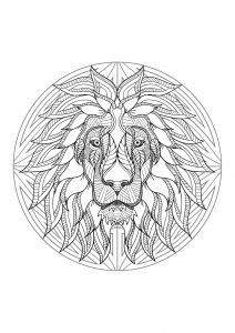Complex Mandala coloring page with majestic Lion head - 4