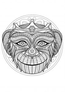 Complex Mandala coloring page with Monkey head - 1