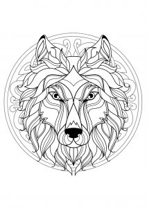 Complex Mandala coloring page with wolf head - 4
