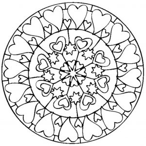 Mandala coloring page with hearts