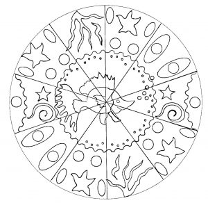 Easy Mandala for kids with little fish (hand drawn)