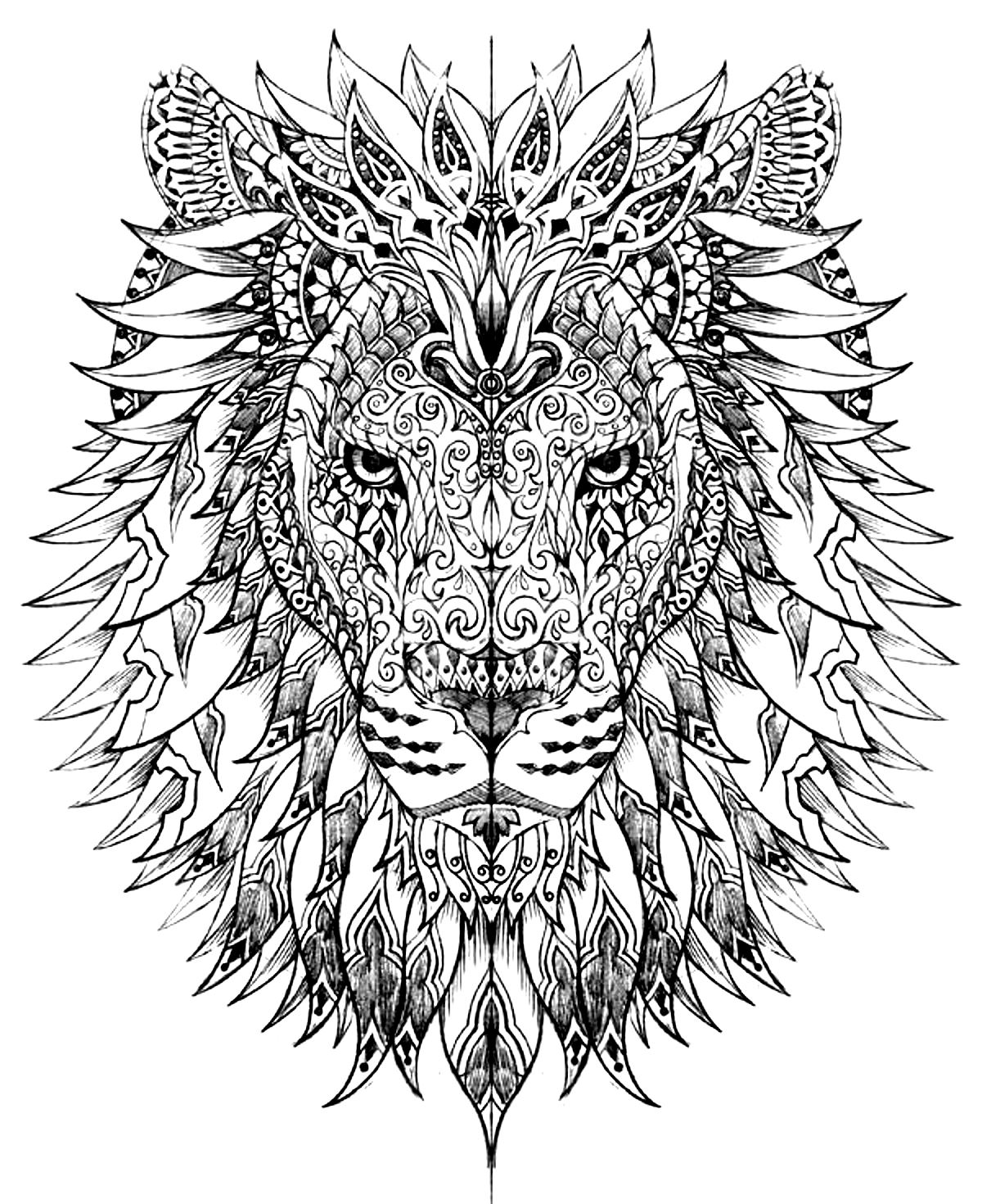 Lion head - Animals Coloring pages - 100% Mandalas Zen & Anti-stress