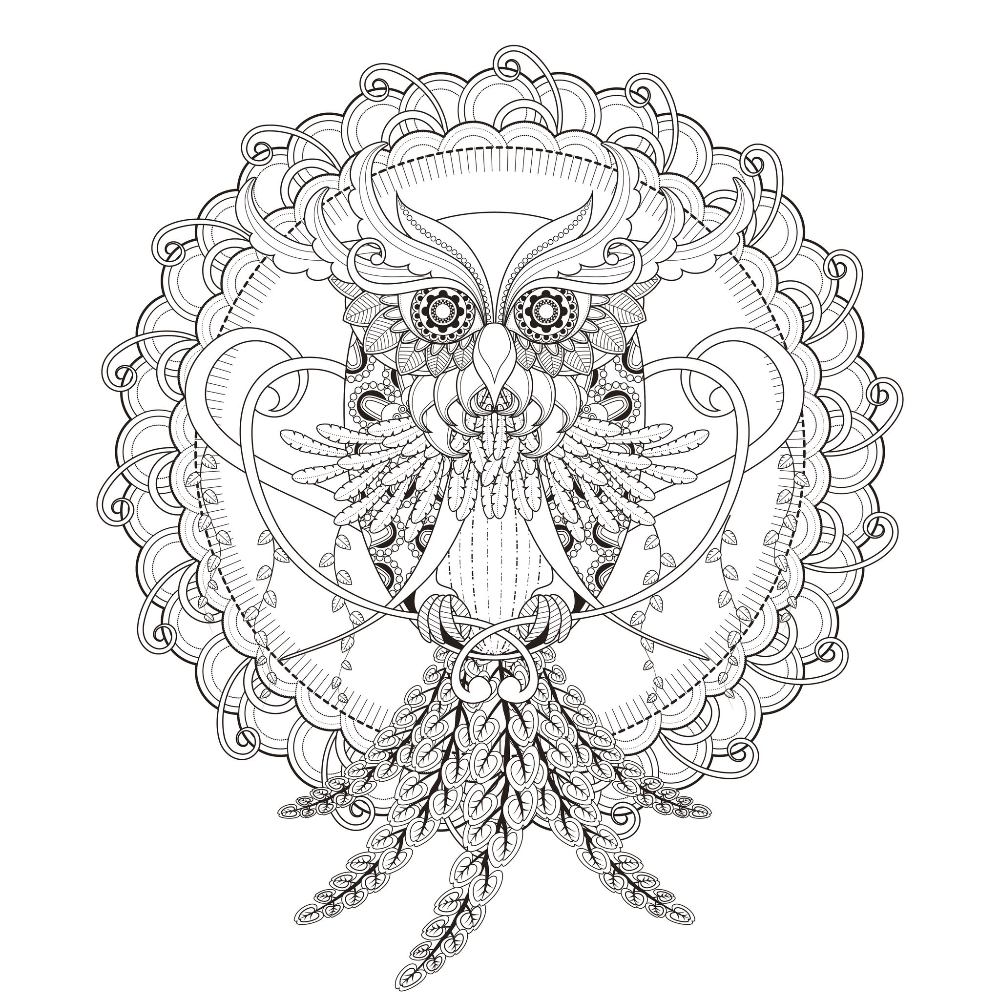 A beautiful Mandala coloring page, of great quality and originality. It's up to you to choose the most appropriate colors to give life to this superb owl. You must clear your mind and allow yourself to forget all your worries and responsibilities.