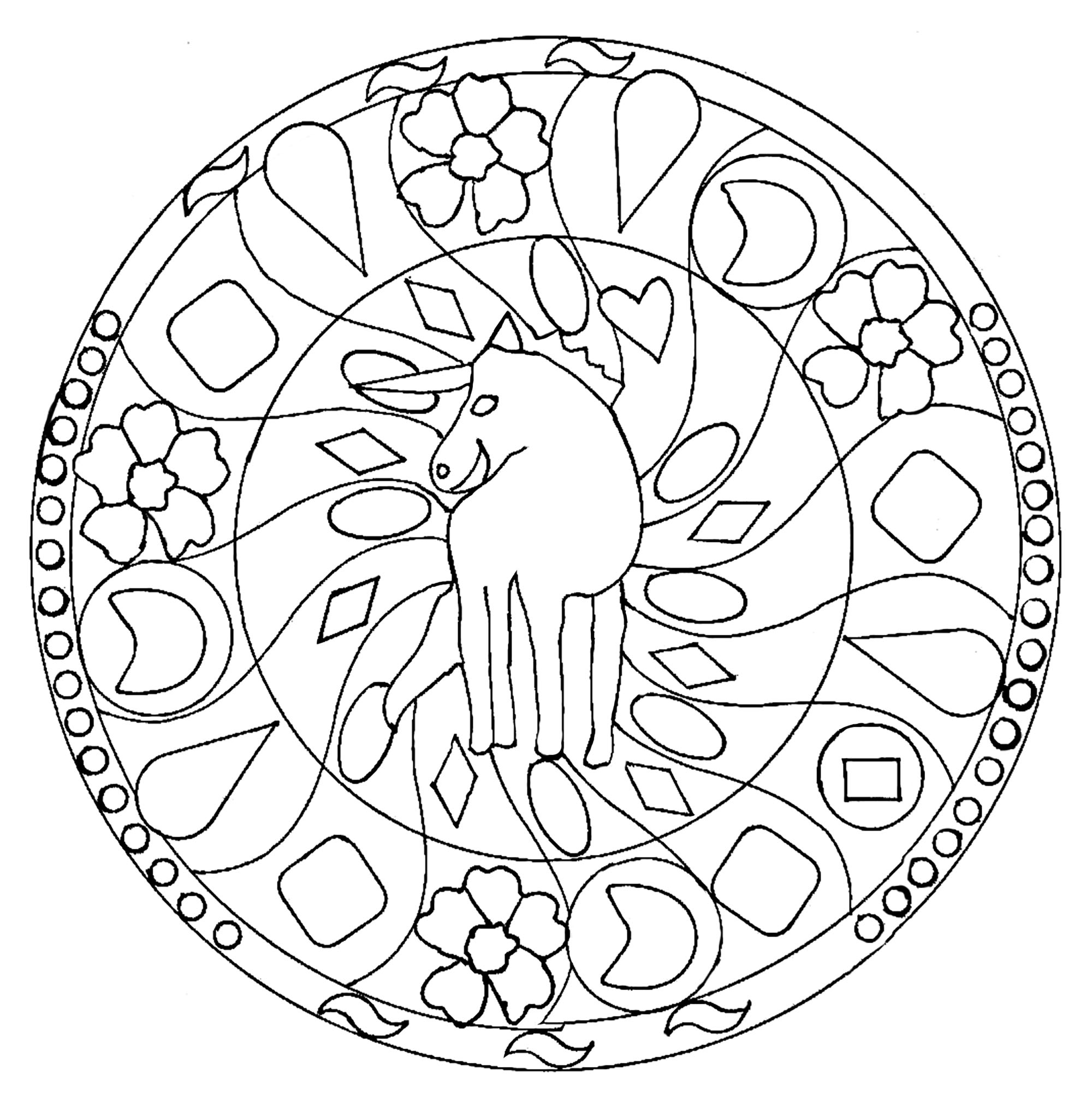 A beautiful Mandala coloring page with a horse, of great quality and originality. It's up to you to choose the most appropriate colors. You must clear your mind and allow yourself to forget all your worries and responsibilities.