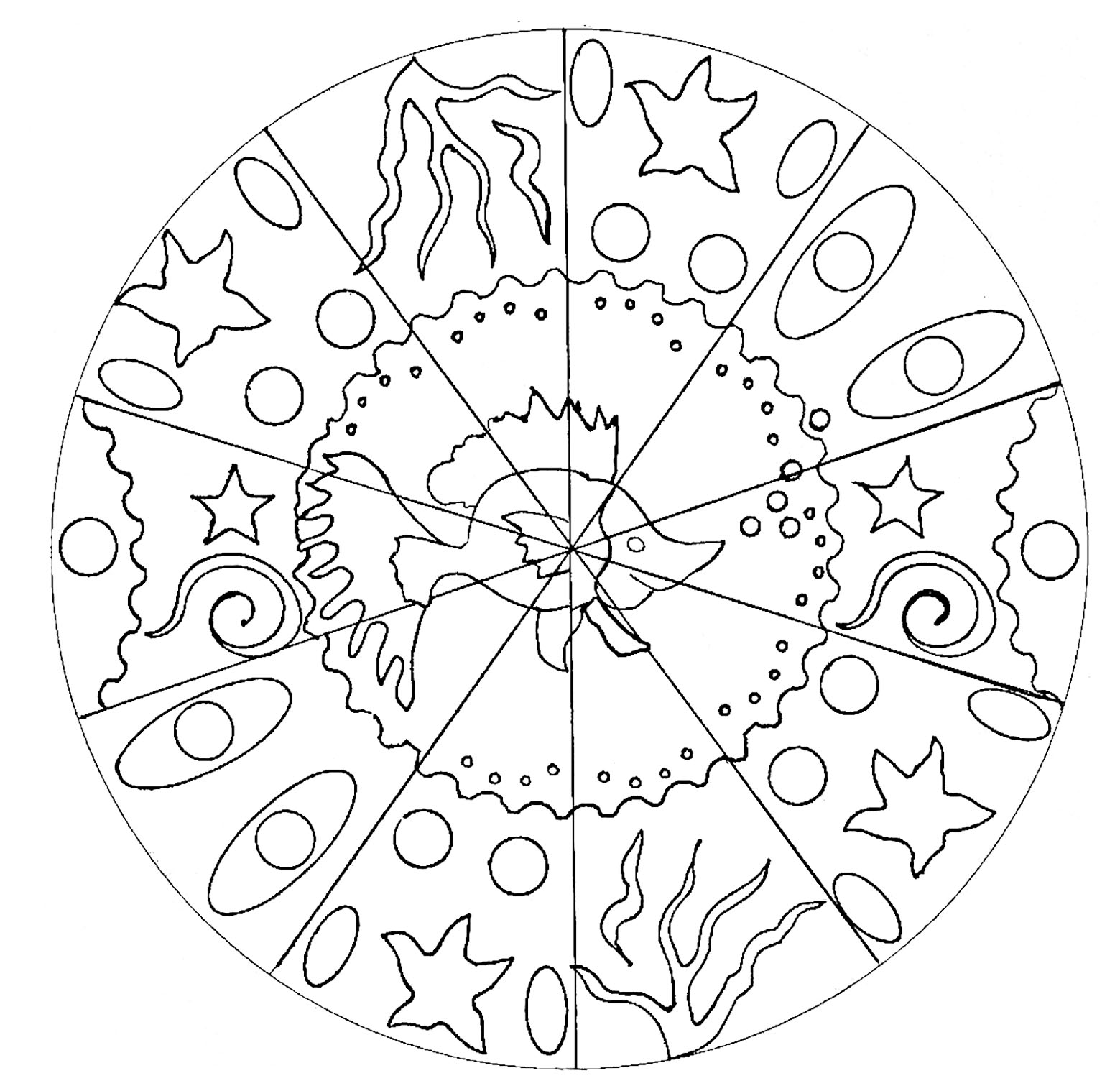 A Mandala with Fish & Shells Mandala, for those who prefer Nature. It can sometimes be even more relaxing when coloring and passively listening to music : don't hesitate to do it !