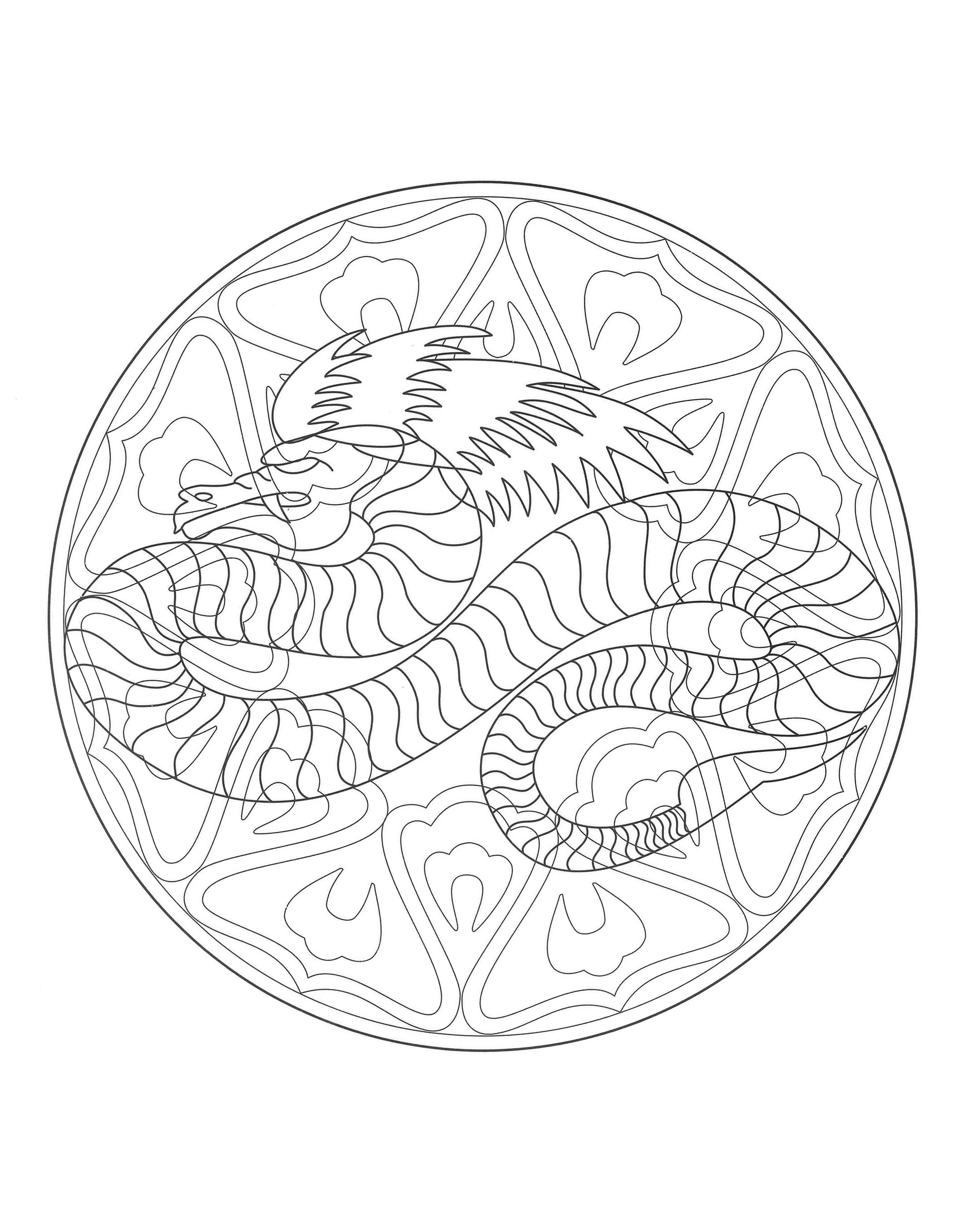 Dragon Mandala Coloring page to print & color. You must clear your mind and allow yourself to forget all your worries and responsibilities.