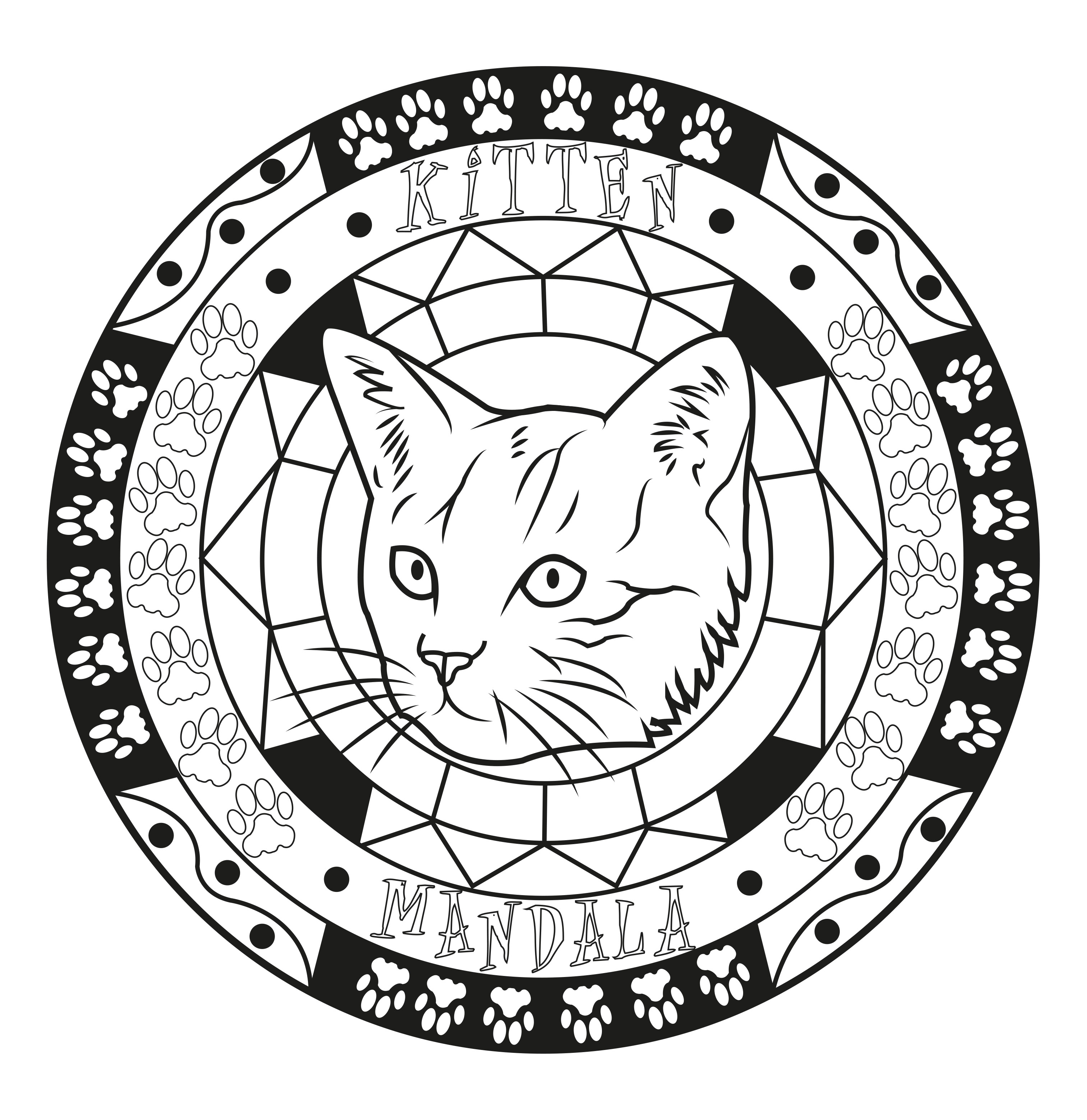 An original Mandala coloring page with a kitten head, for those who like animals. It can sometimes be even more relaxing when coloring and passively listening to music : don't hesitate to do it !