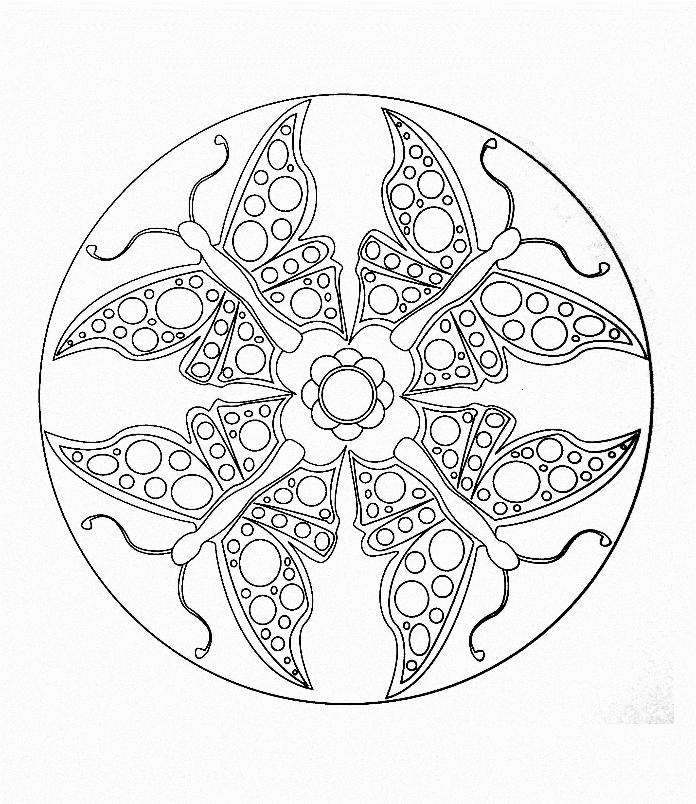 Mandala coloring page with butterflies. A beautiful Mandala coloring page, of great quality and originality.