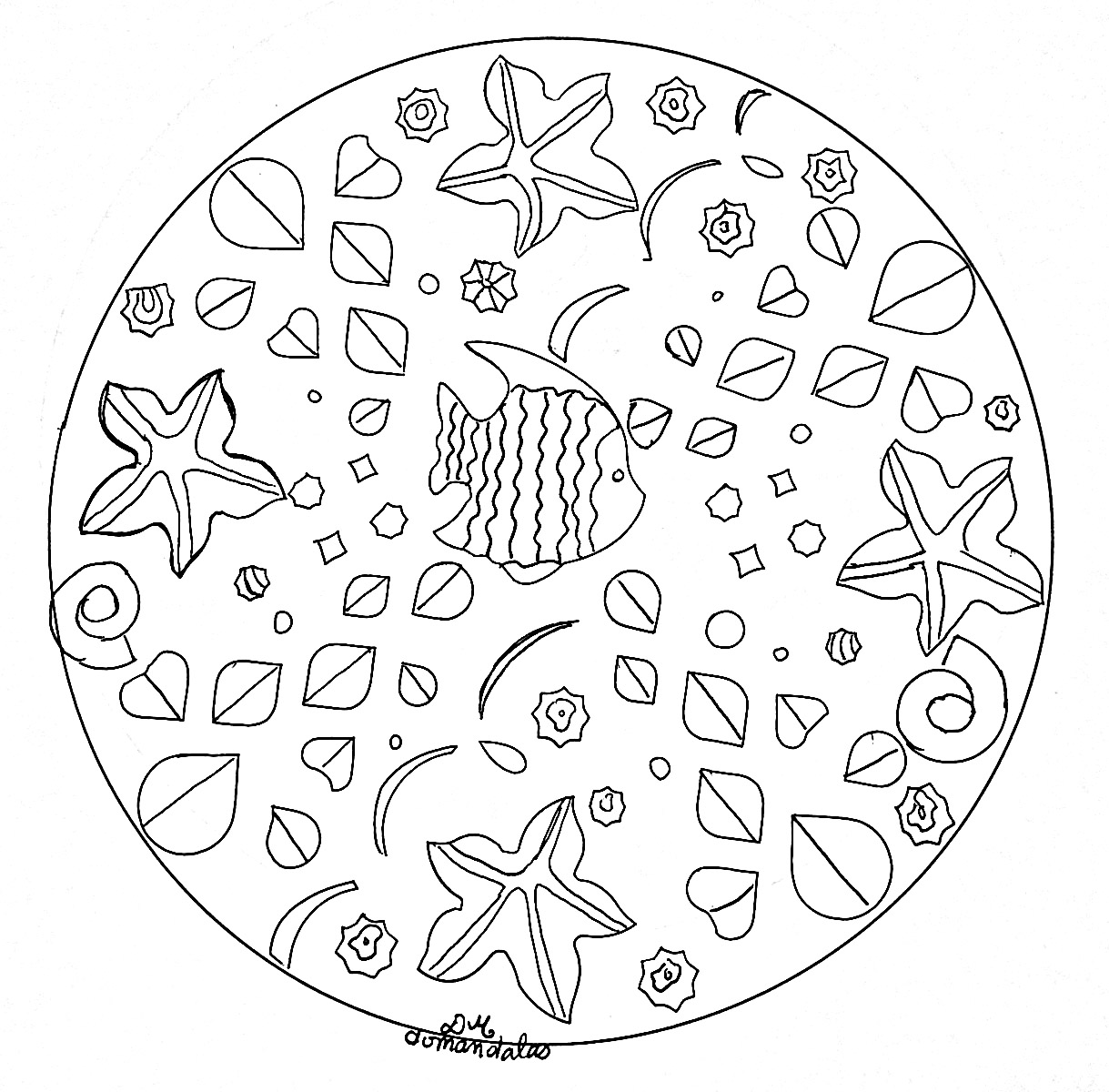 These Aquarium fish are ready to be colored in this incredible Mandala, you can print it and let your creativity guide you.