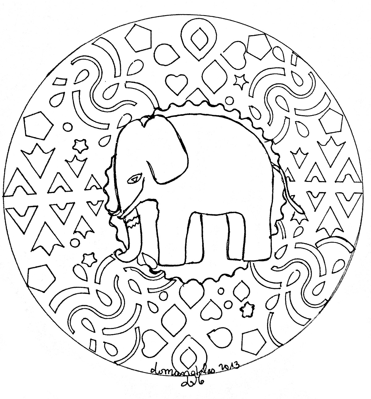 This big elephant is just waiting to be colored in this pretty original Mandala, it's up to you to print it and let your artistic sense guide you.