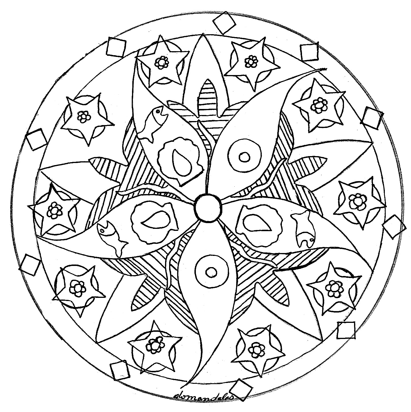 'Sea star Mandala', a perfect design for those who prefer to color concrete and living elements. Do whatever it takes to get rid of any distractions that may interfere with your coloring.