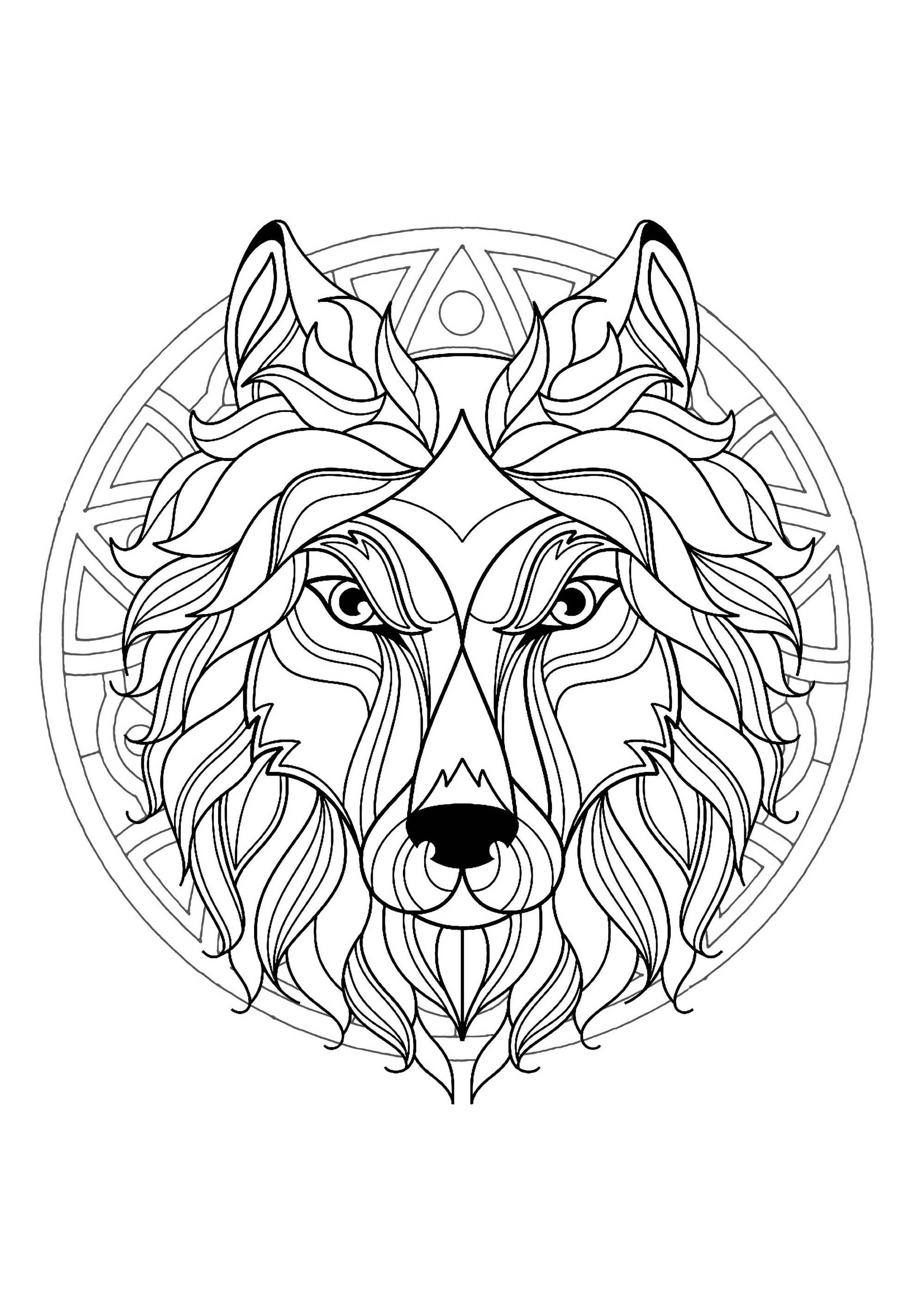 This wolf is ready to be colored in this incredible Mandala, you can print it and let your creativity guide you.