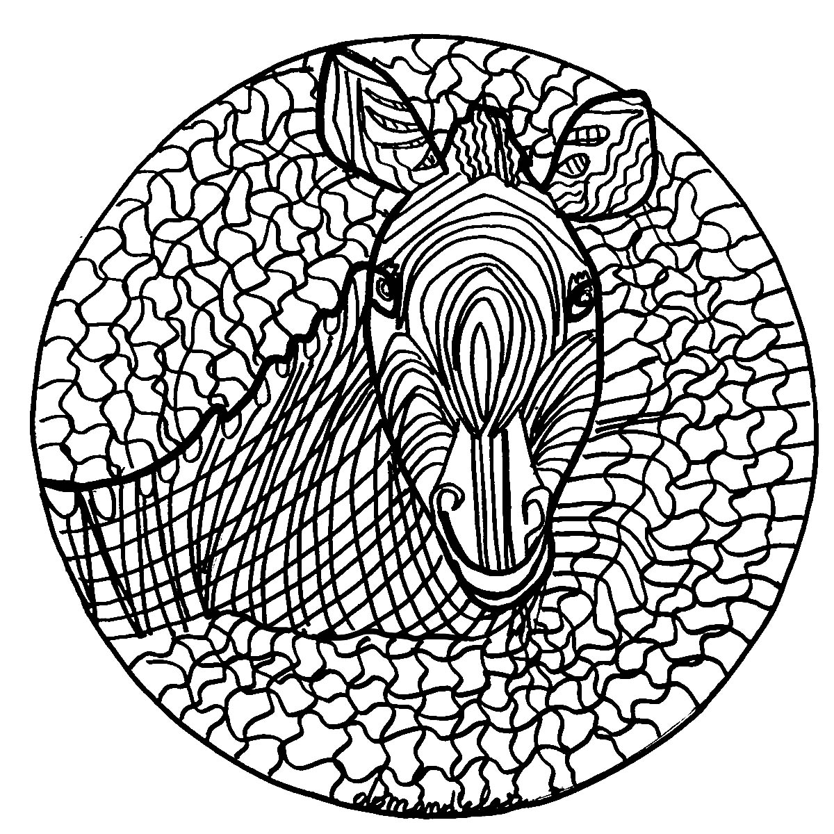 A Mandala featuring a zebra, for those who prefer to color concrete and living elements. Do whatever it takes to get rid of any distractions that may interfere with your coloring.