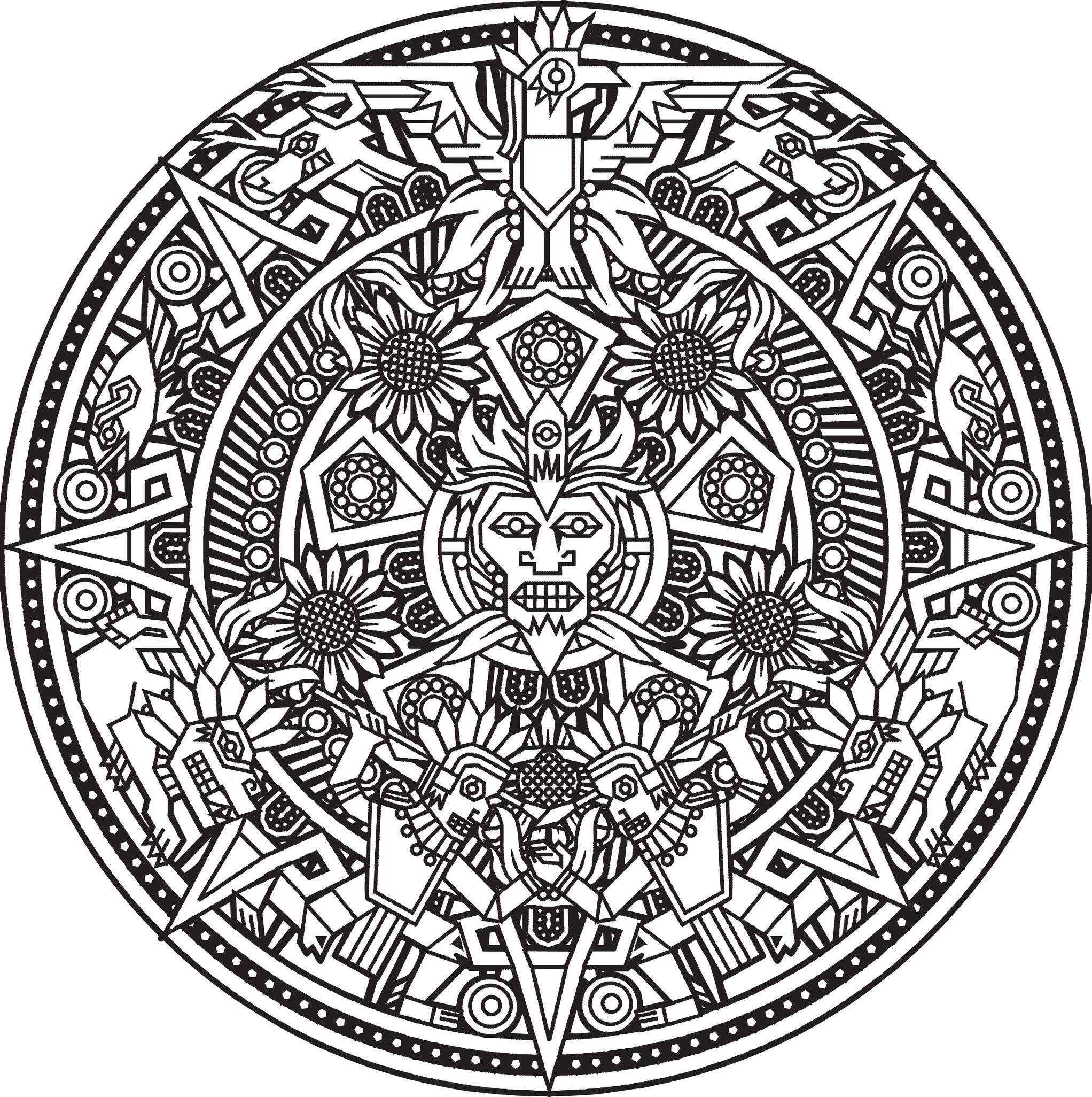 Aztec Mandala (complex). Mandala designs increase self-esteem and stimulate aesthetic sense !