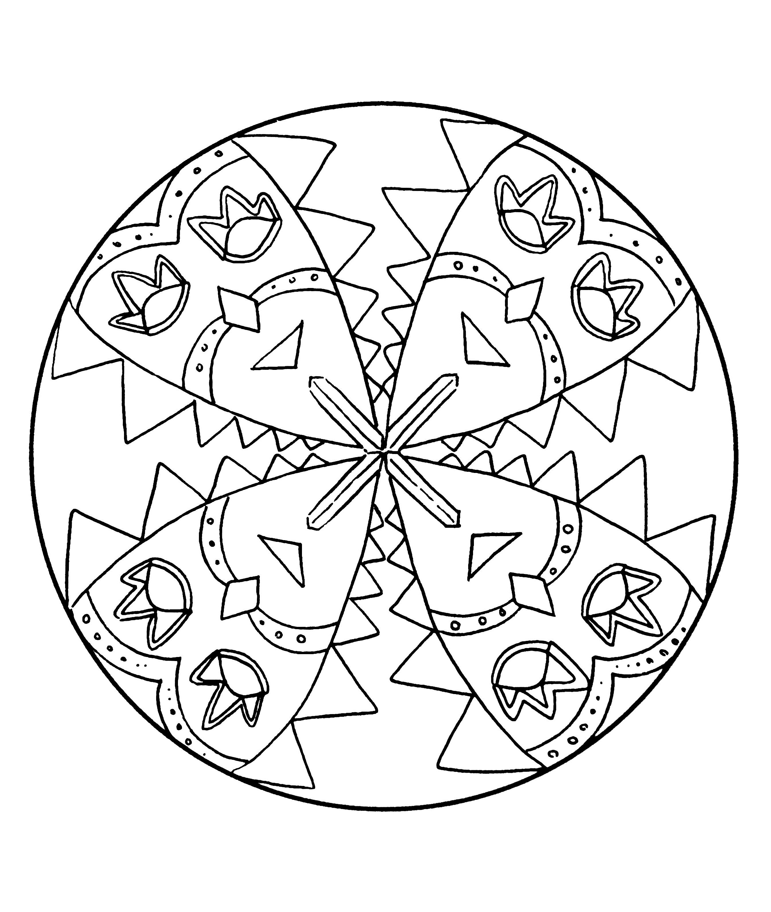 Mandala coloring page very easy, with Carnival characters. The word 'mandala' is from the classical Indian language of Sanskrit.