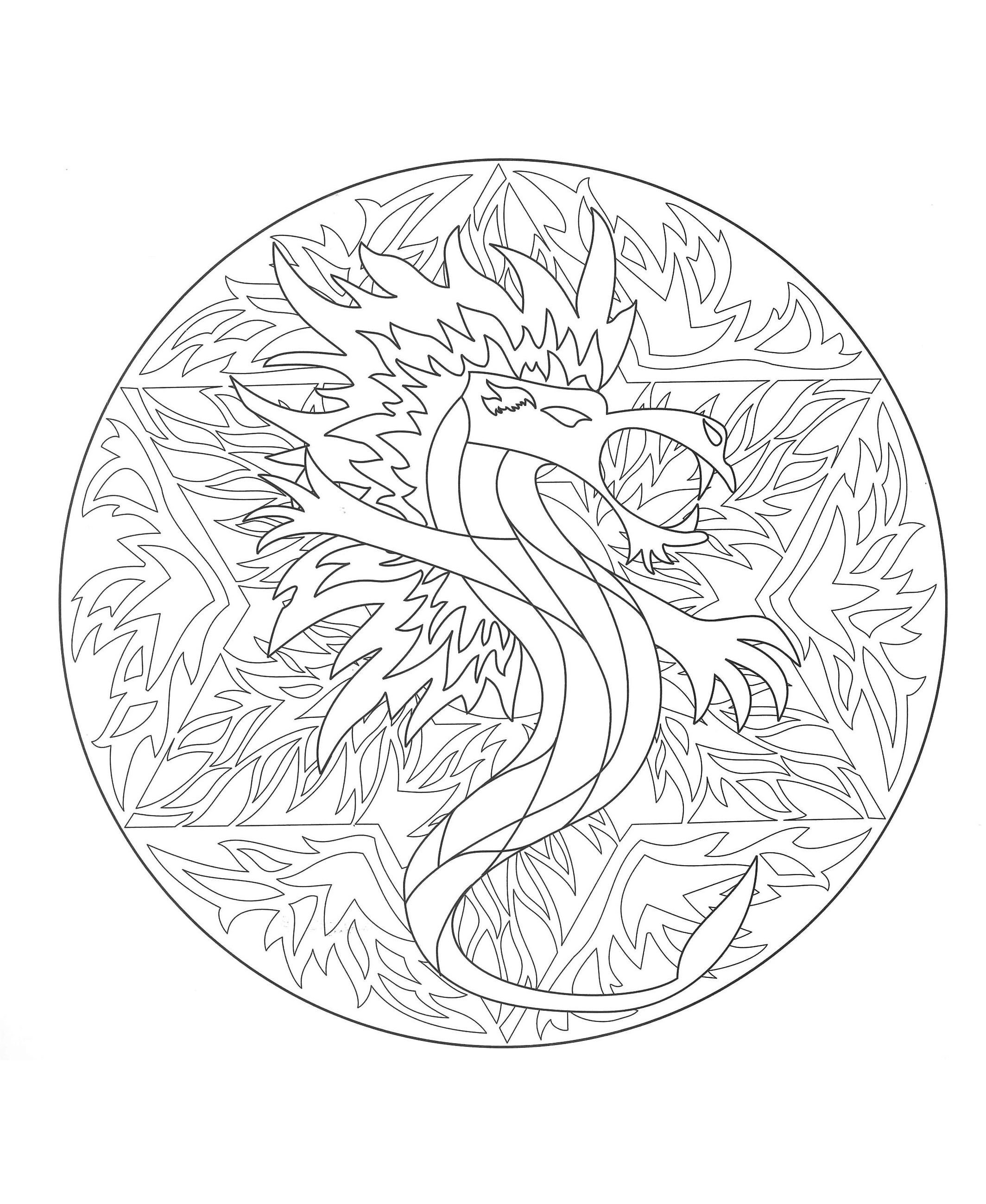 Free Dragon Mandala Coloring page. Prepare your pens and pencils to color this Mandala full of small details and intricate areas. Feel free to let your instincts decide where to color, and what colors to choose.
