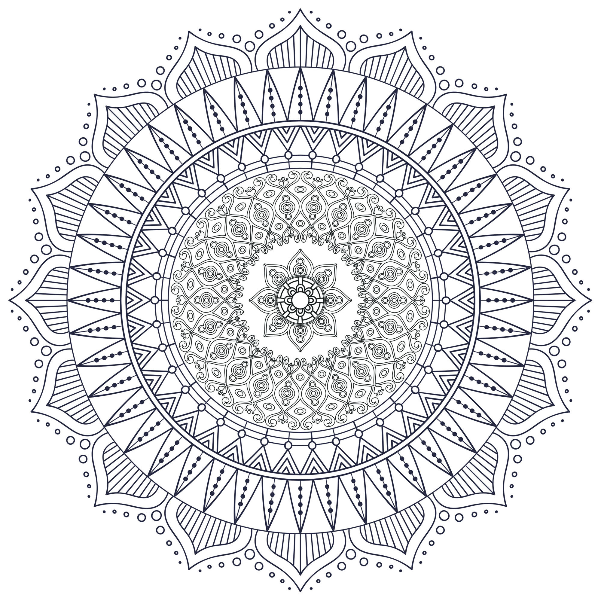 Many small patterns and little details for a Mandala coloring page of good quality, looking like a strange flower ... or just totally abstract. Still your mind : this step is essential to get the most out of coloring to reduce your anxiety