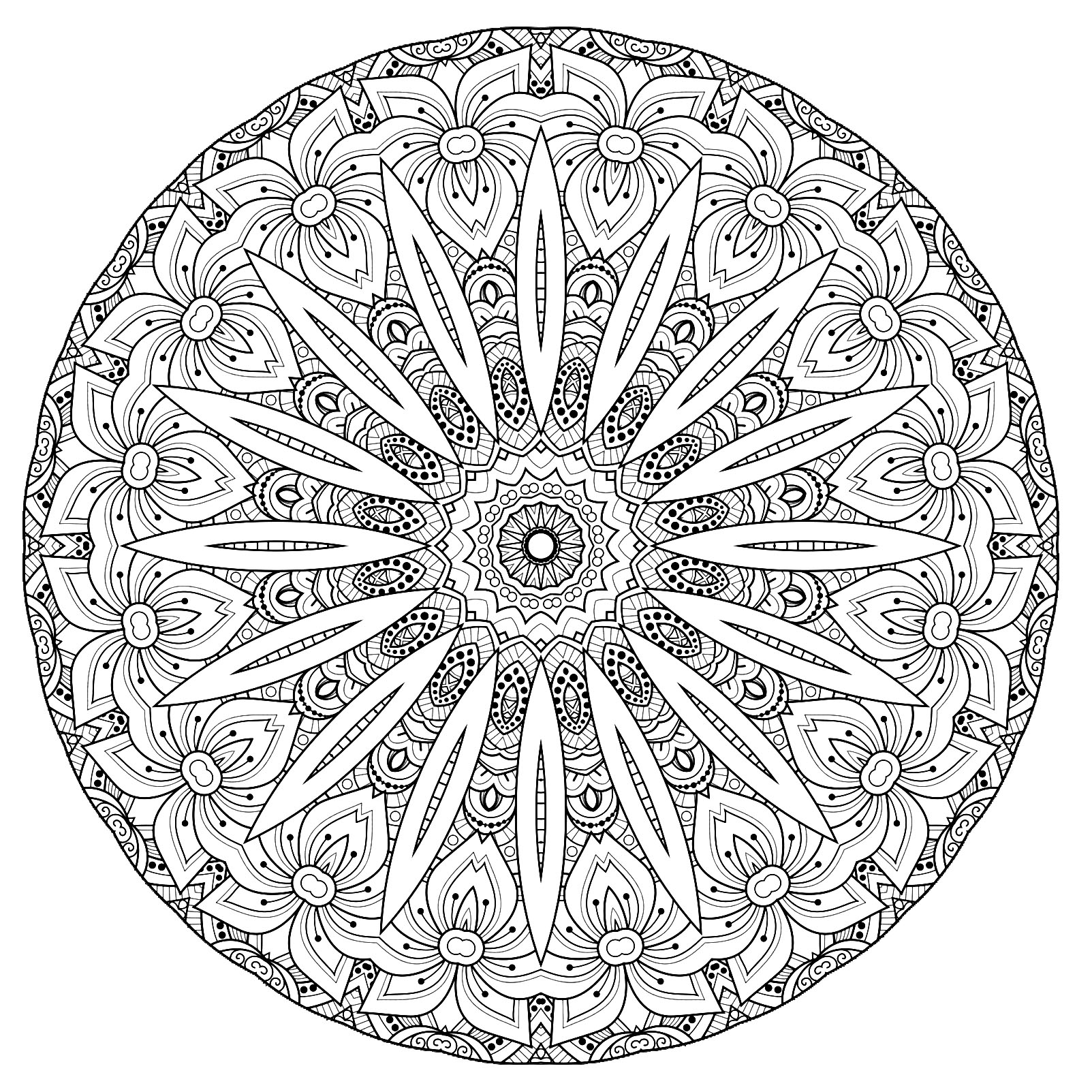 Beautiful flowers and abstract shapes for a Mandala very original and harmonious. Do whatever it takes to get rid of any distractions that may interfere with your coloring, and you will be relaxed for sure !