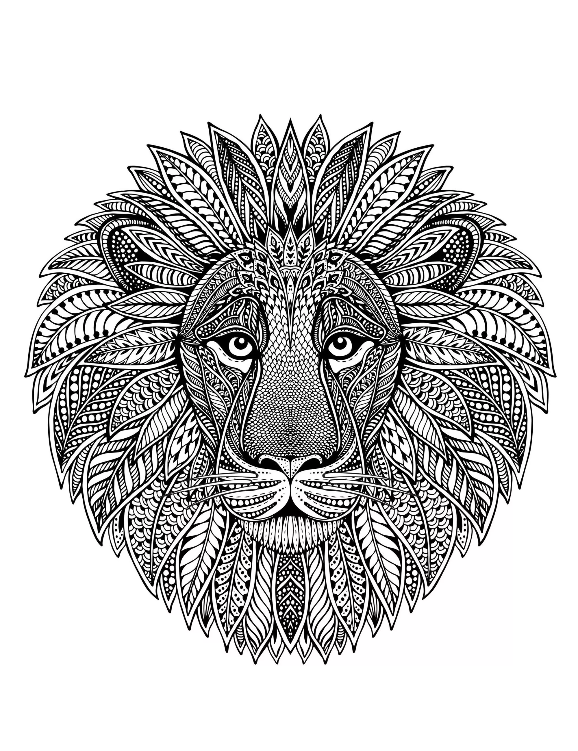 Lion head with complex and precise patterns (Difficult Mandalas (for adults))