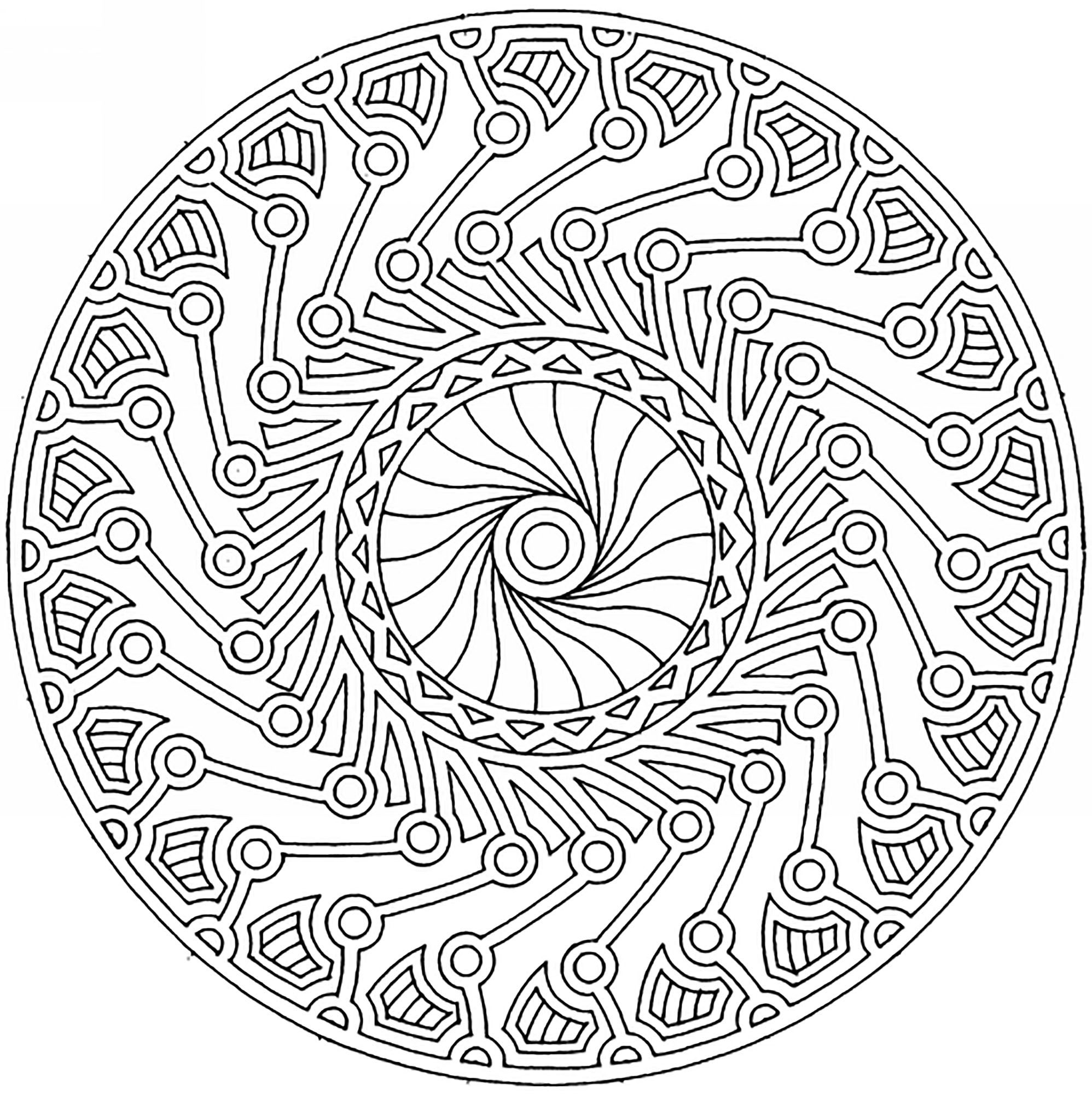 A Mandala coloring page with a lot of details, perfect if you like complex coloring pages, and if you like to express your creativity.