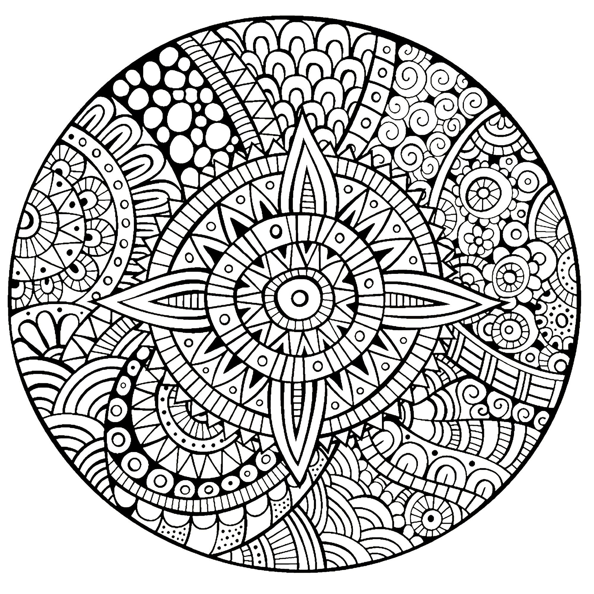 Prepare your pens and pencils to color this Mandala full of small vegetal details and intricate areas. Feel free to let your instincts decide where to color, and what colors to choose.