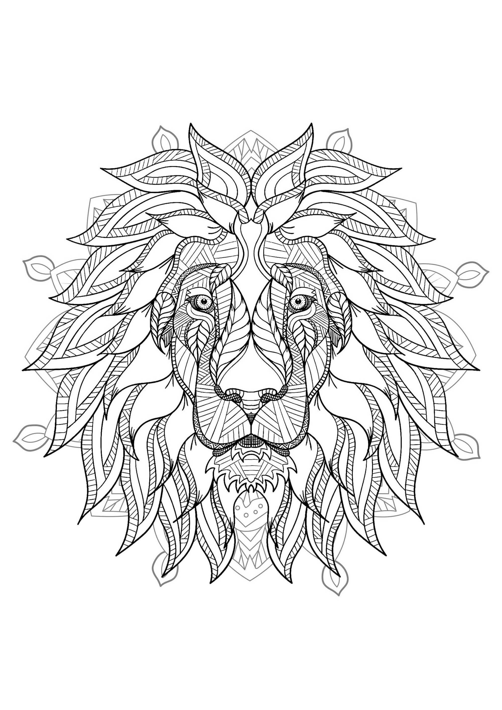 Lion head in a difficult Mandala. If you are ready to color during a long time, get ready to color this incredible Mandala coloring page ... You can use the colors you prefer.
