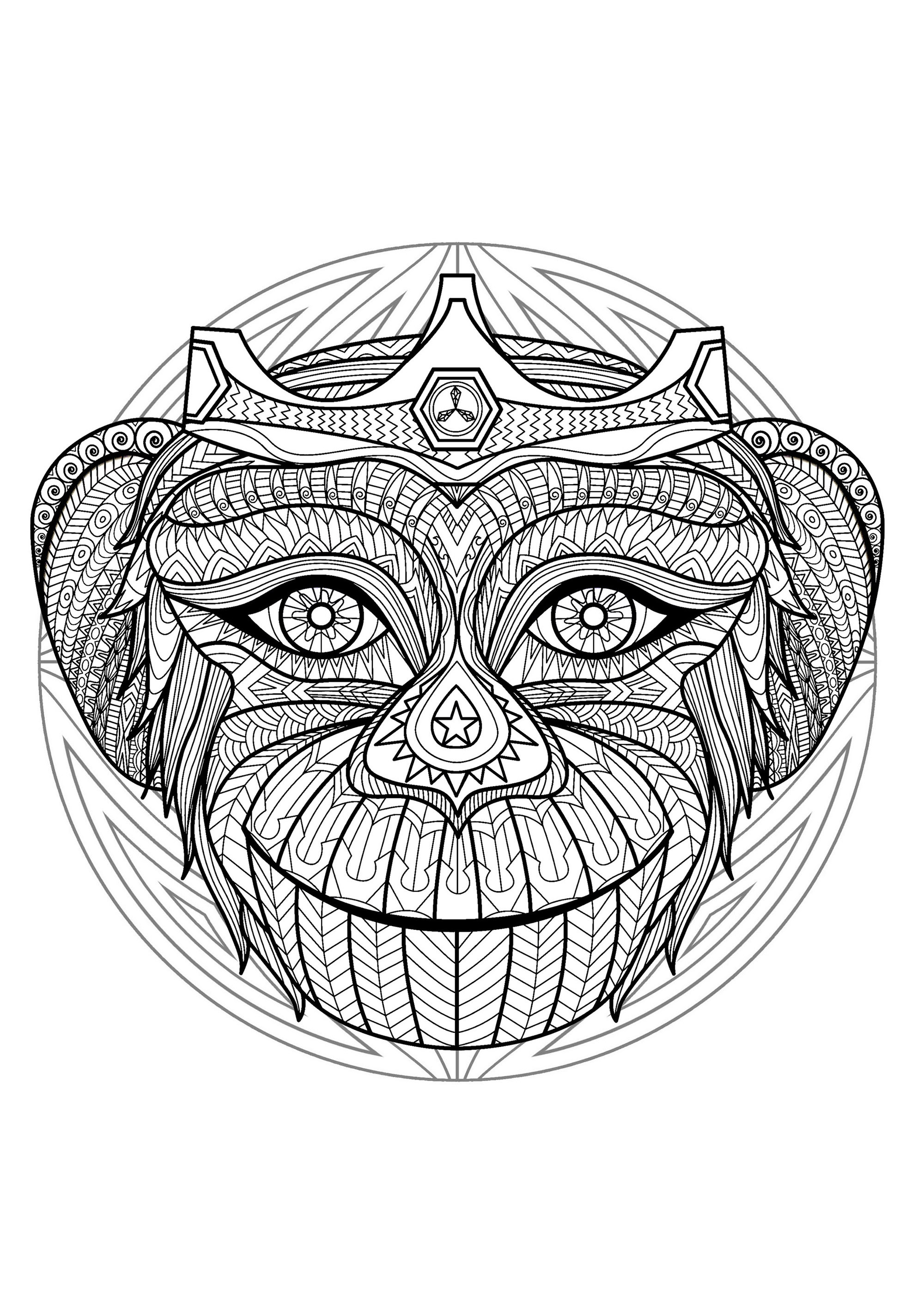 Monkey head in a difficult Mandala. If you are ready to spend long minutes of relaxation, get ready to color this complex Mandala ... You can use many colors if you wish. You must clear your mind and allow yourself to forget all your worries and responsibilities.