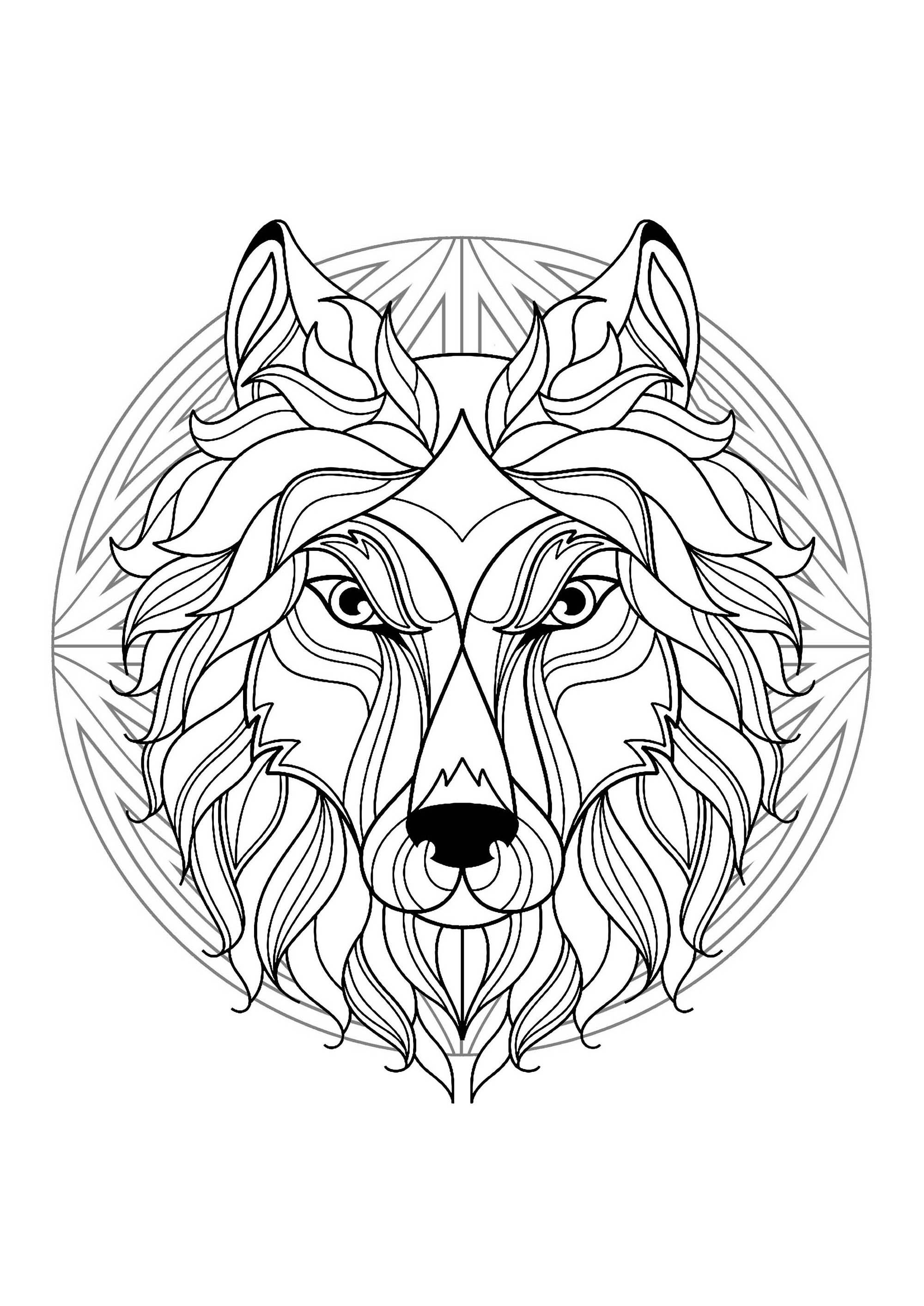 Wolf head in a difficult Mandala. If you are ready to color during a long time, get ready to color this incredible Mandala coloring page ... You can use the colors you prefer.