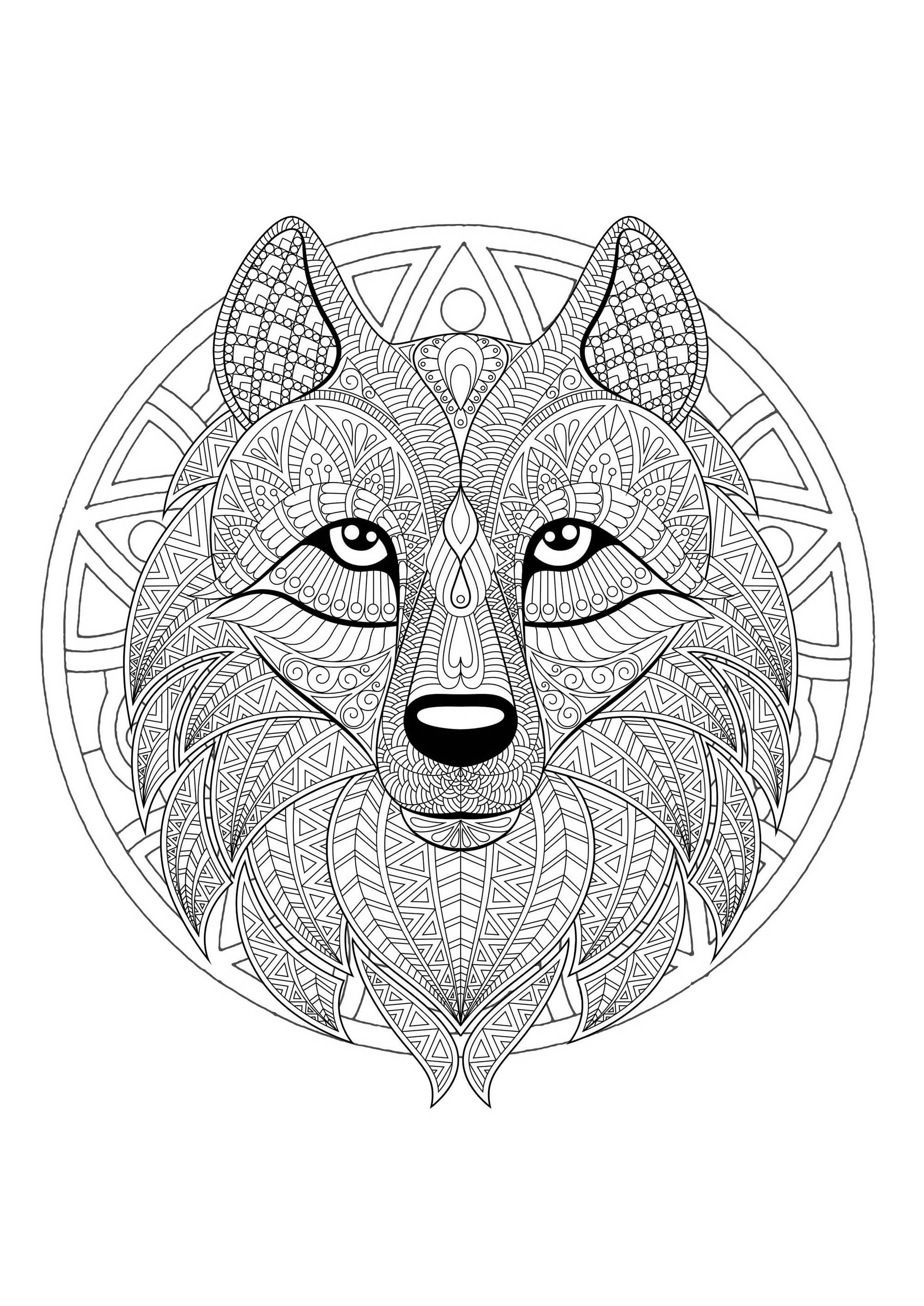 Download Complex Mandala coloring page with complex wolf head 2 - Difficult Mandalas (for adults) - 100% ...