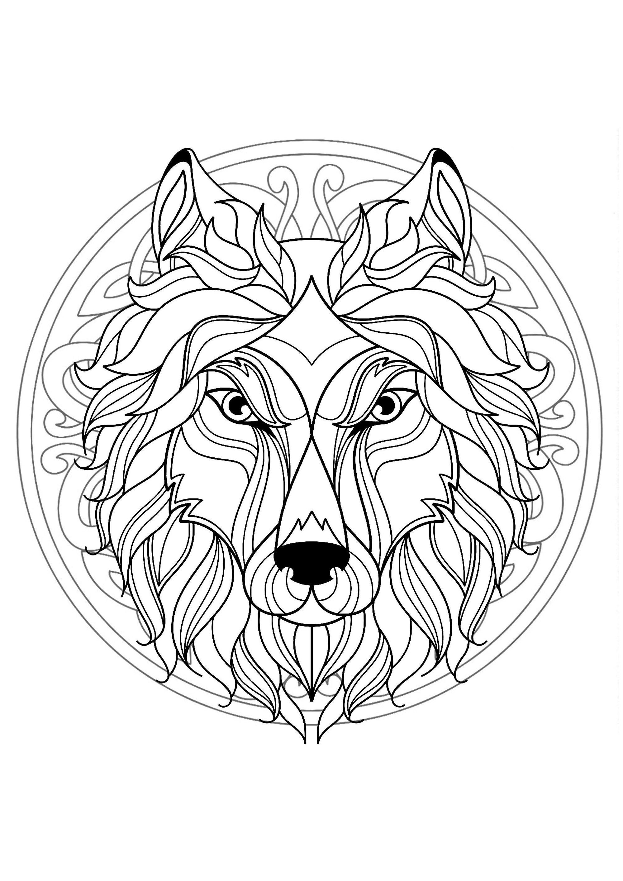 Wolf head in a difficult Mandala. Many small details and little areas for a Mandala very original and harmonious. Do whatever it takes to get rid of any distractions that may interfere with your coloring.