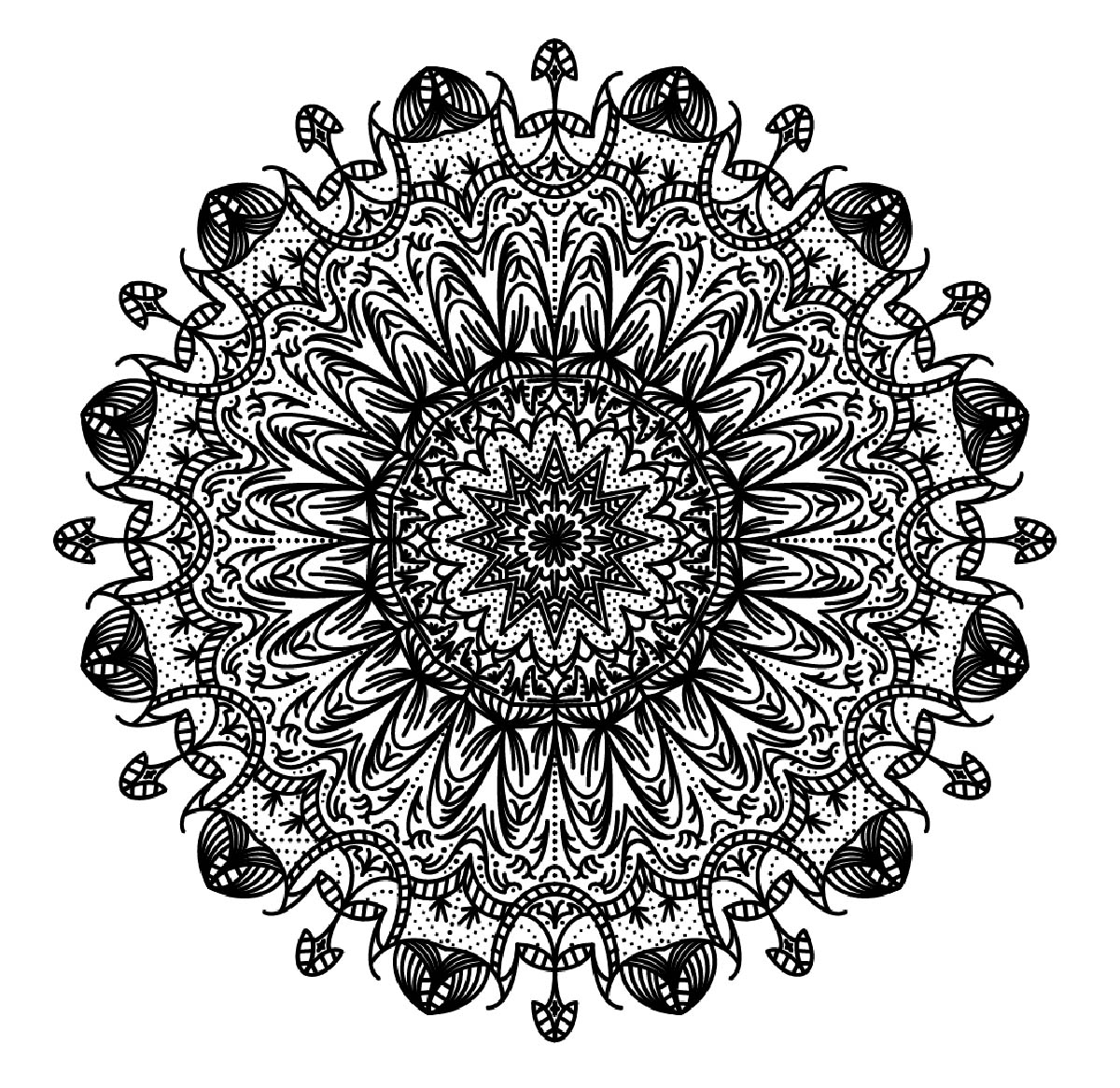 If you are ready to spend long minutes of relaxation, get ready to color this complex Mandala, very dark but magnificent ... You can use many colors if you wish. You must clear your mind and allow yourself to forget all your worries and responsibilities.