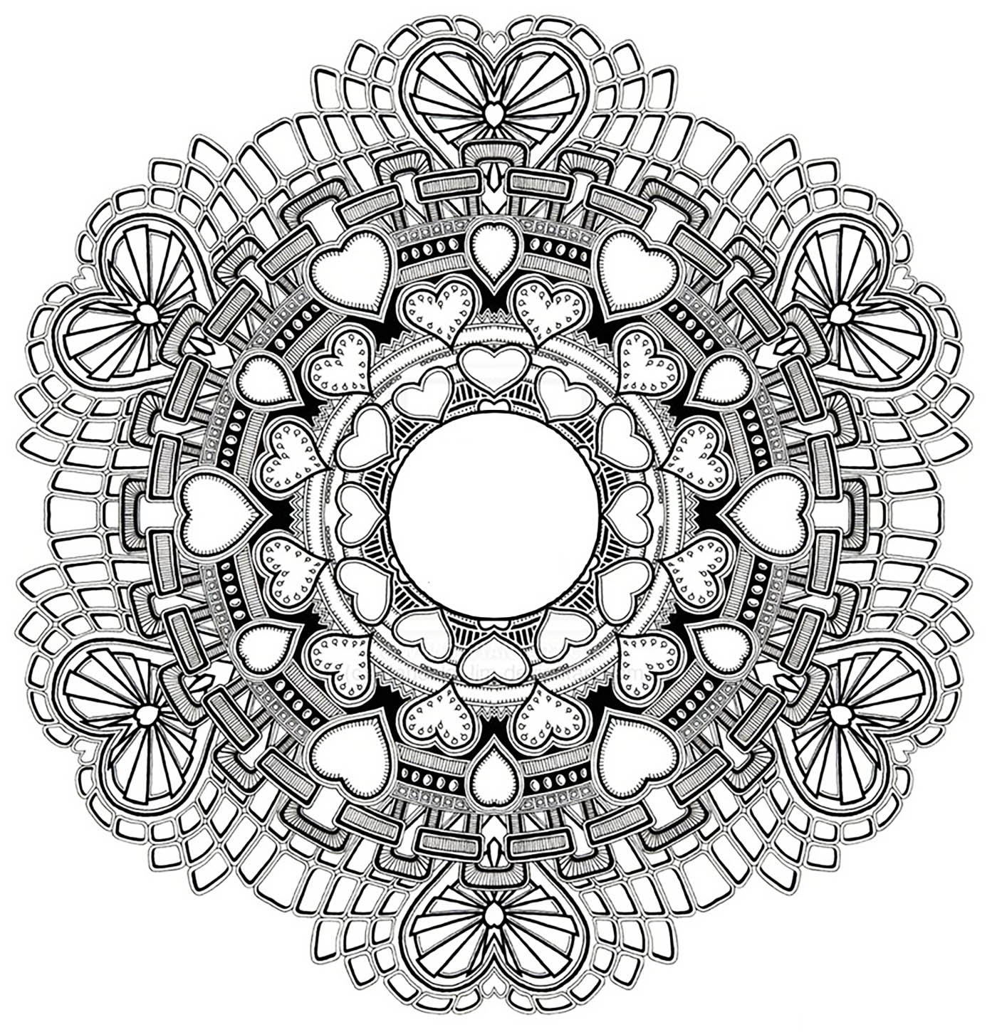 If you are ready to color during a long time, get ready to color this incredible Mandala coloring page, made to celebrate LOVE ... You can use the colors you prefer, but we are sure that the hearts will be colored in red.