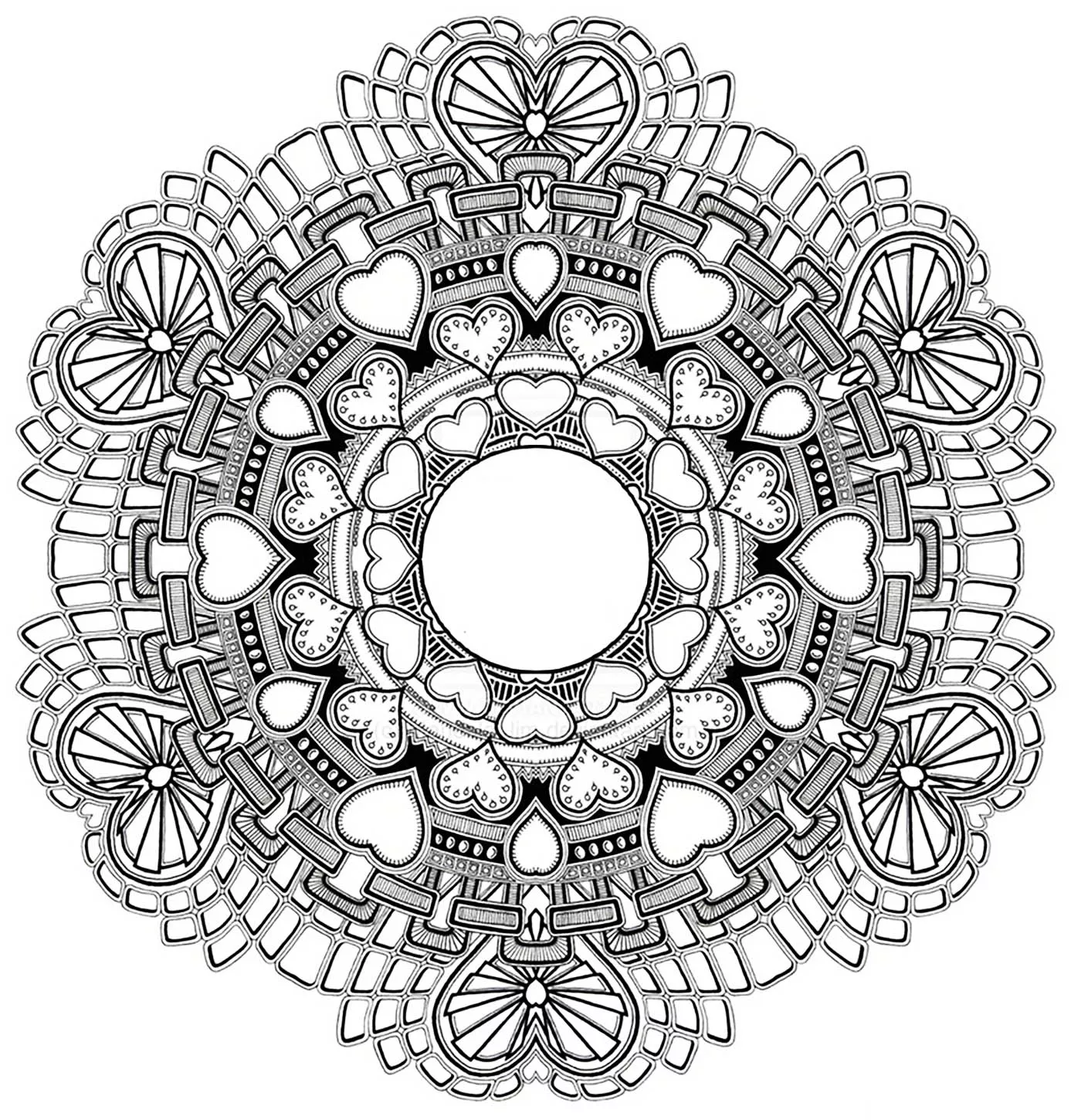 Hearts of Valentine's day (Difficult Mandalas (for adults))