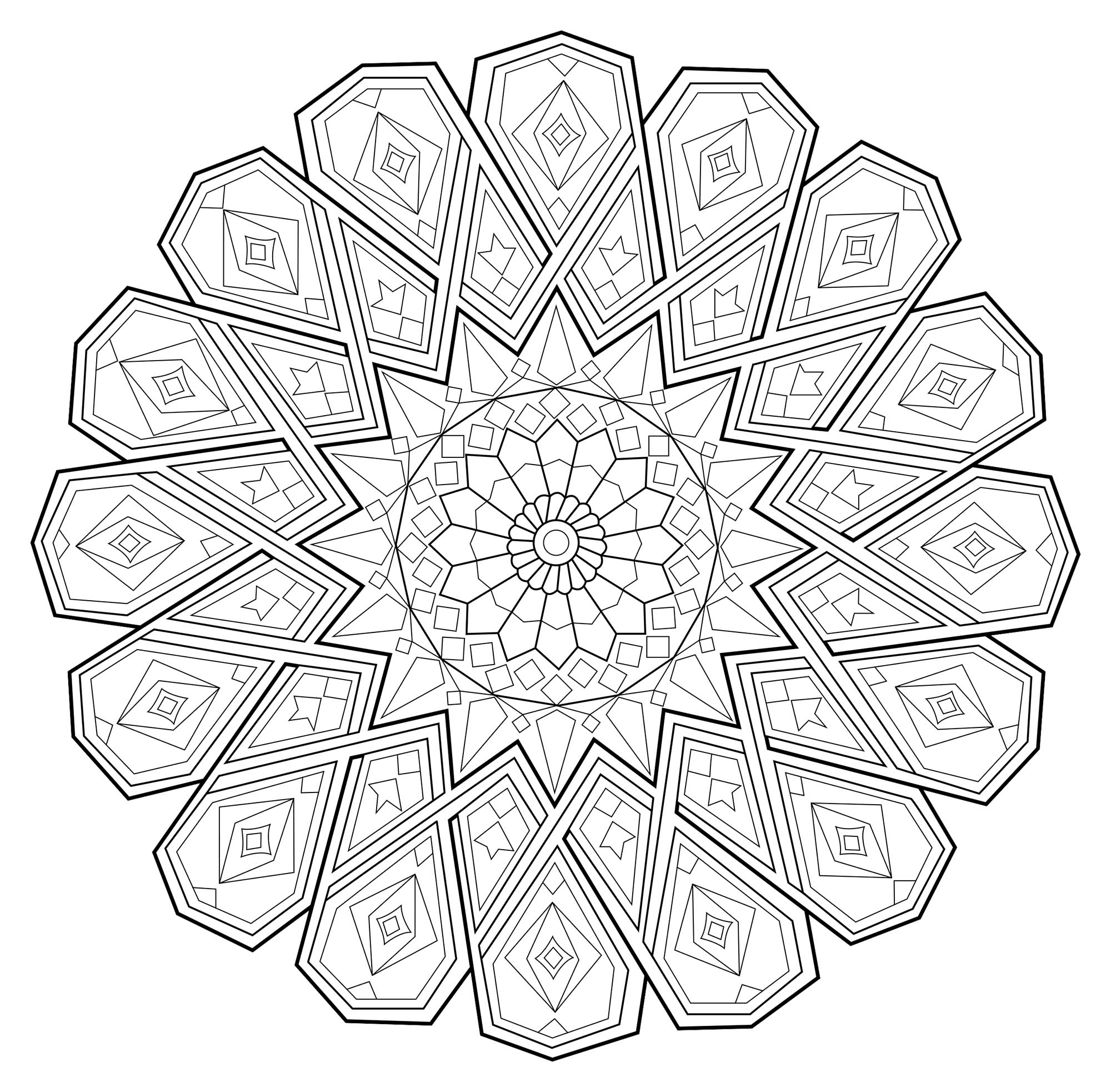 A Mandala coloring page with a lot of details, perfect if you like complex coloring pages, and if you like to express your creativity.