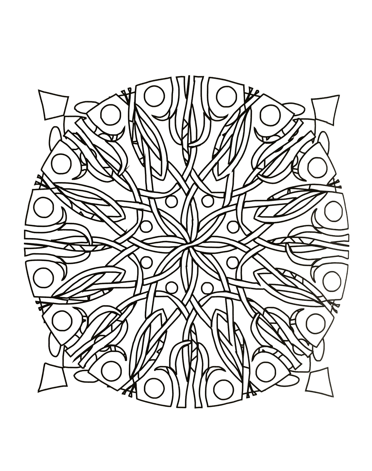 Prepare your pens and pencils to color this Mandala full of small details and intricate areas. This one is special : it's not regular ! Feel free to let your instincts decide where to color, and what colors to choose.