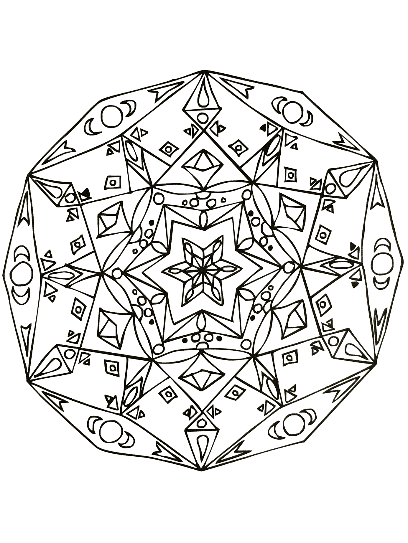 A Mandala with stars, quite difficult to color, perfect if you like to color small areas, and if you like various details.