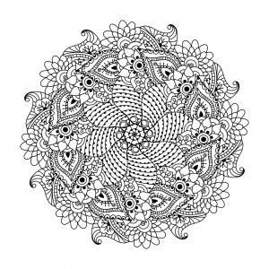 Symmetrical Mandala with cute leaves and flowers