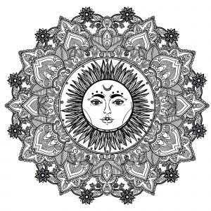 Complex Sun drawing in a Mandala