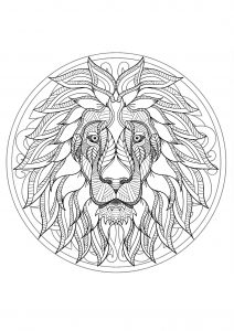 Complex Mandala coloring page with majestic Lion head   1