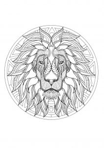 Complex Mandala coloring page with majestic Lion head   3