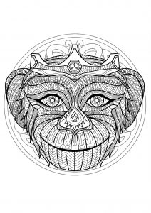 Complex Mandala coloring page with Monkey head   1