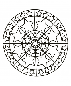 Cute Mandala to print and color, with stars of different sizes