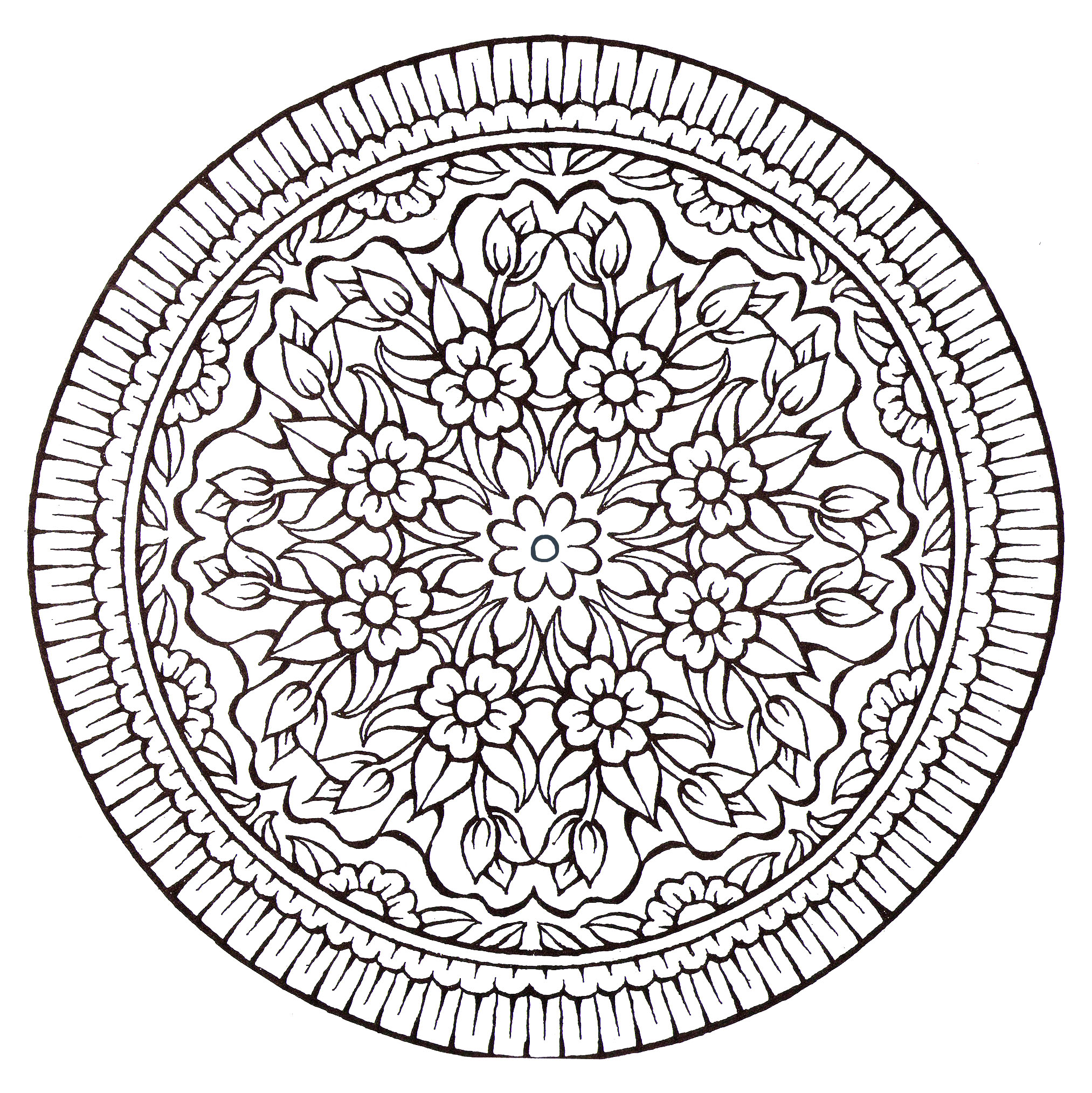 Prepare your pens and pencils to color this Mandala full of small details and intricate areas. Feel free to let your instincts decide where to color, and what colors to choose.