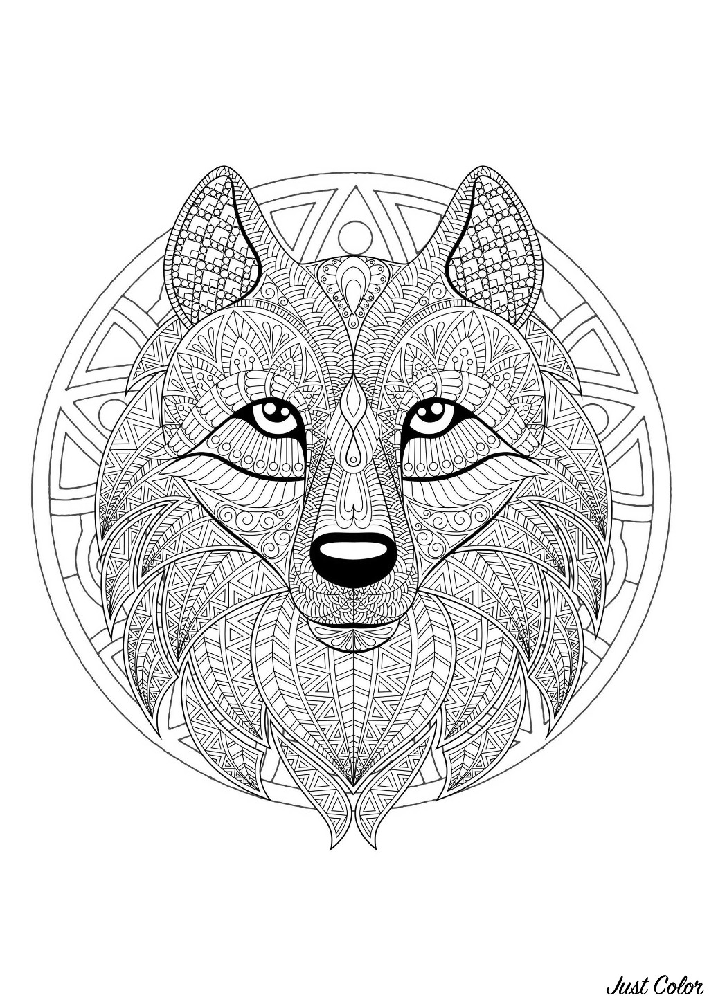 Download Complex Mandala coloring page with complex wolf head 2 - Difficult Mandalas (for adults) - 100% ...