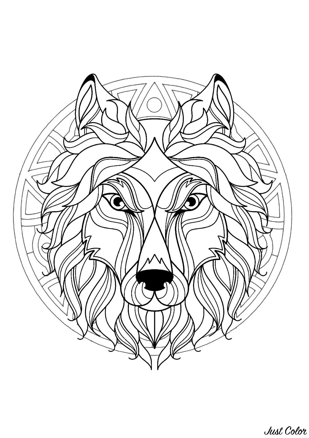 Complex Mandala coloring page with wolf head 3 - Difficult Mandalas (for adults) - 100% Mandalas 